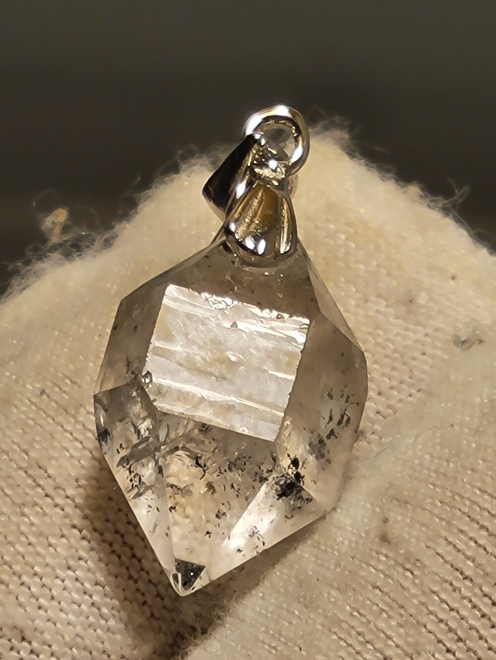 10.95ctw Natural Herkimer Diamond Crystal Pendant W Solid Sterling Silver Bail